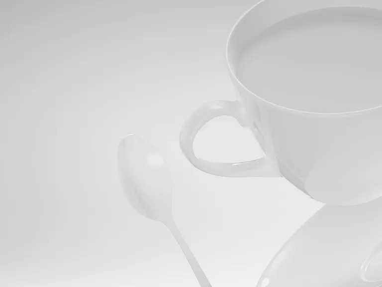 Visualization of a coffee cup and spoon in high-key photo style